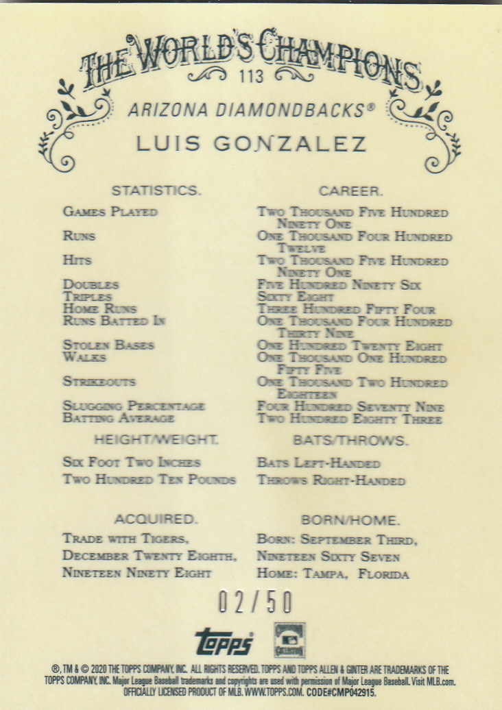 2020 Allen and Ginter Chrome (Topps) Baseball "Refractors" Parallel Cards - Bild 103 von 109