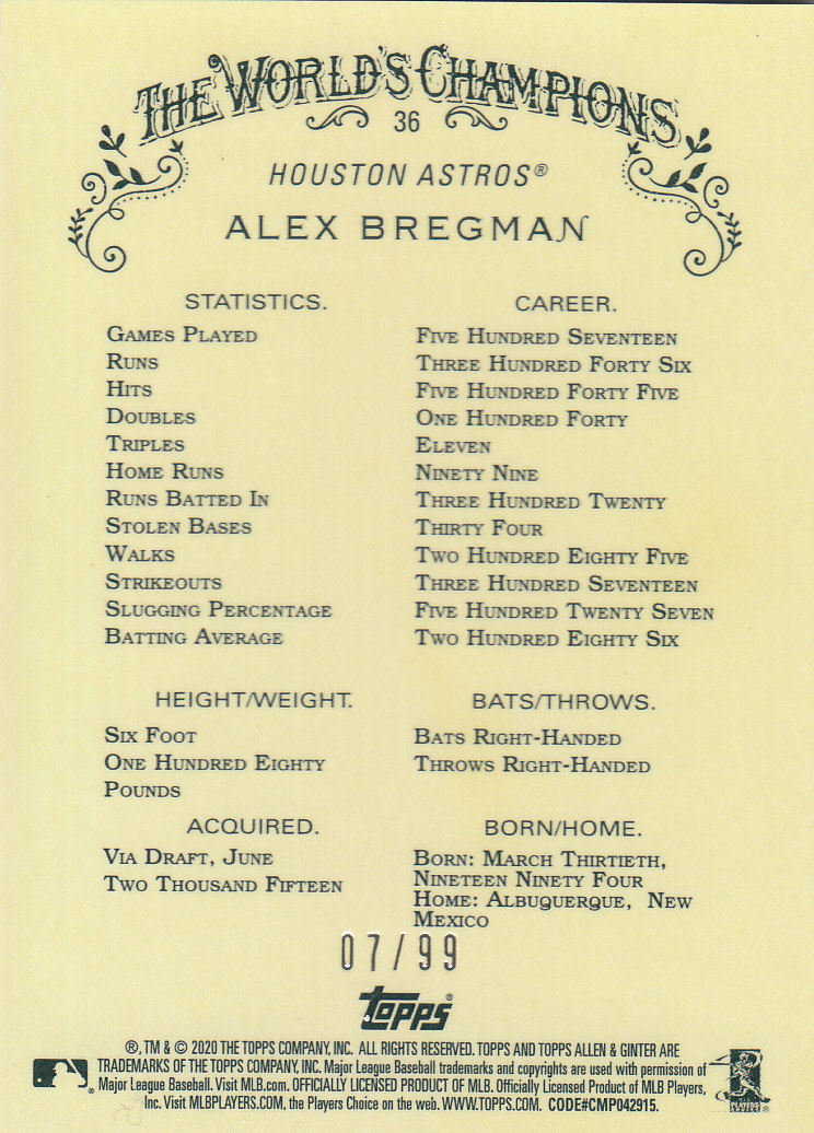 2020 Allen and Ginter Chrome (Topps) Baseball "Refractors" Parallel Cards - Bild 97 von 109