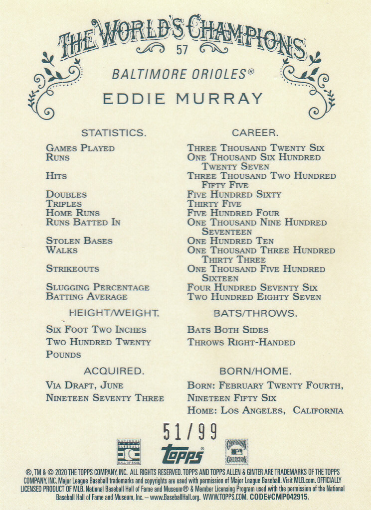 2020 Allen and Ginter Chrome (Topps) Baseball "Refractors" Parallel Cards - Bild 95 von 109