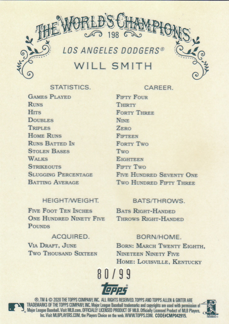 2020 Allen and Ginter Chrome (Topps) Baseball "Refractors" Parallel Cards - Bild 83 von 109