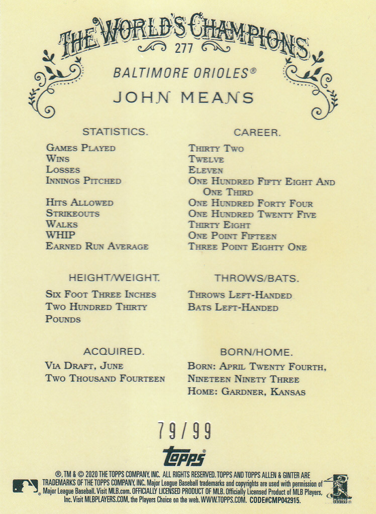 2020 Allen and Ginter Chrome (Topps) Baseball "Refractors" Parallel Cards - Bild 77 von 109