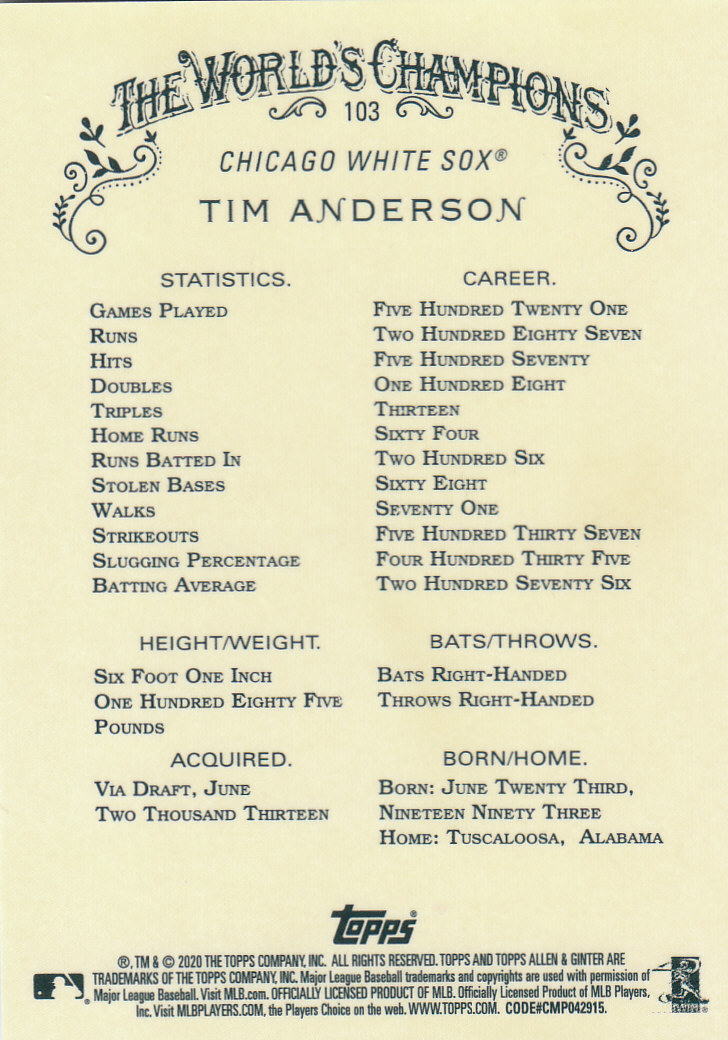 2020 Allen and Ginter Chrome (Topps) Baseball "Refractors" Parallel Cards - Bild 47 von 109