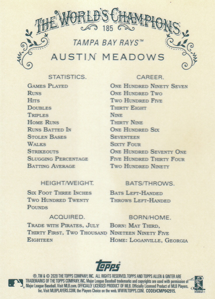 2020 Allen and Ginter Chrome (Topps) Baseball "Refractors" Parallel Cards - Bild 35 von 109