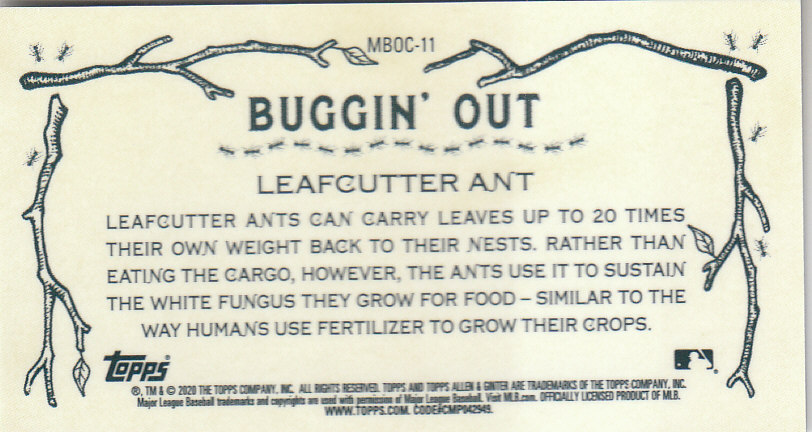 2020 Allen and Ginter Chrome (Topps) Baseball "Buggin Out" Mini Insert Cards - Bild 21 von 35