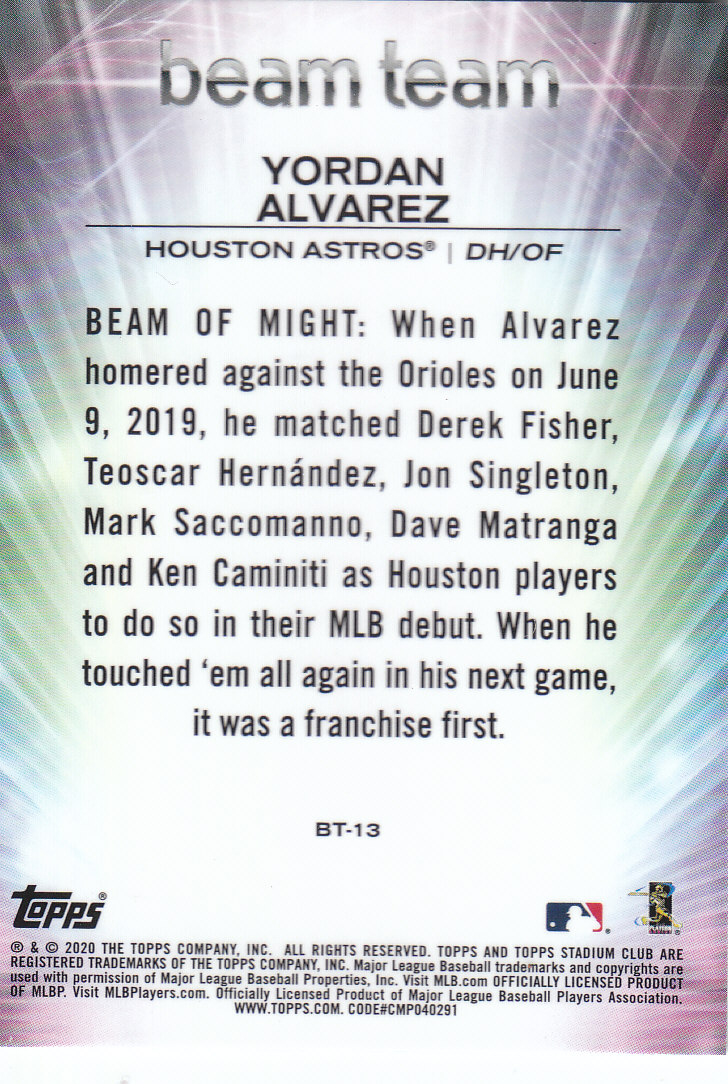 2020 Stadium Club Chrome (Topps) Baseball "Beam Team" Insert Cards - Bild 3 von 11