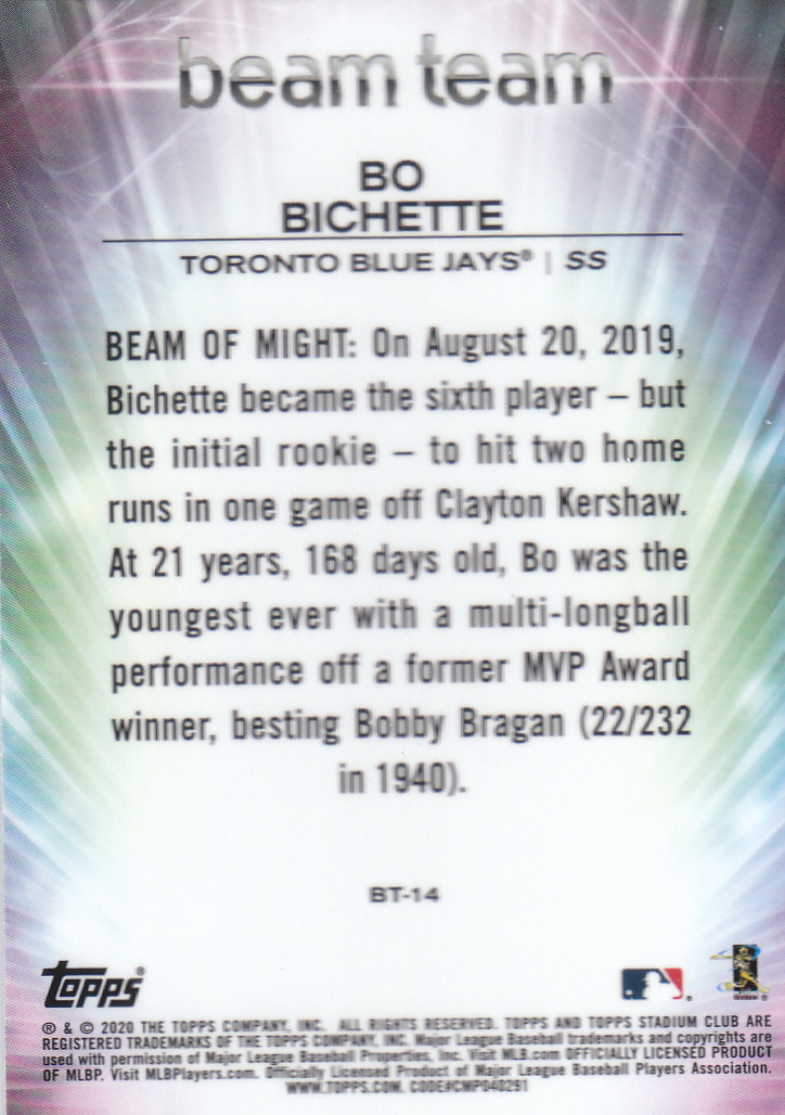 2020 Stadium Club Chrome (Topps) Baseball "Beam Team" Insert Cards - Bild 5 von 11