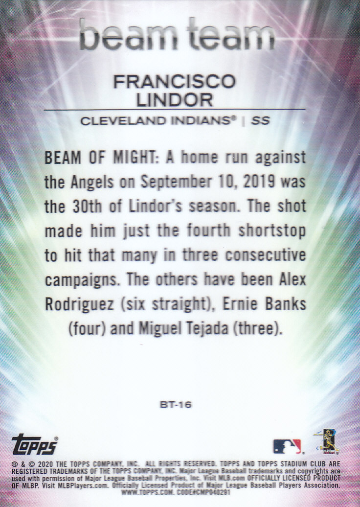 2020 Stadium Club Chrome (Topps) Baseball "Beam Team" Insert Cards - Bild 7 von 11