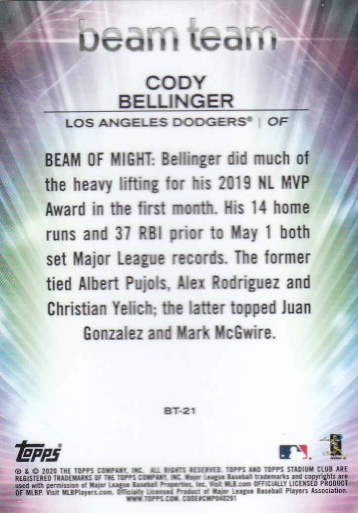 2020 Stadium Club Chrome (Topps) Baseball "Beam Team" Insert Cards - Bild 9 von 11