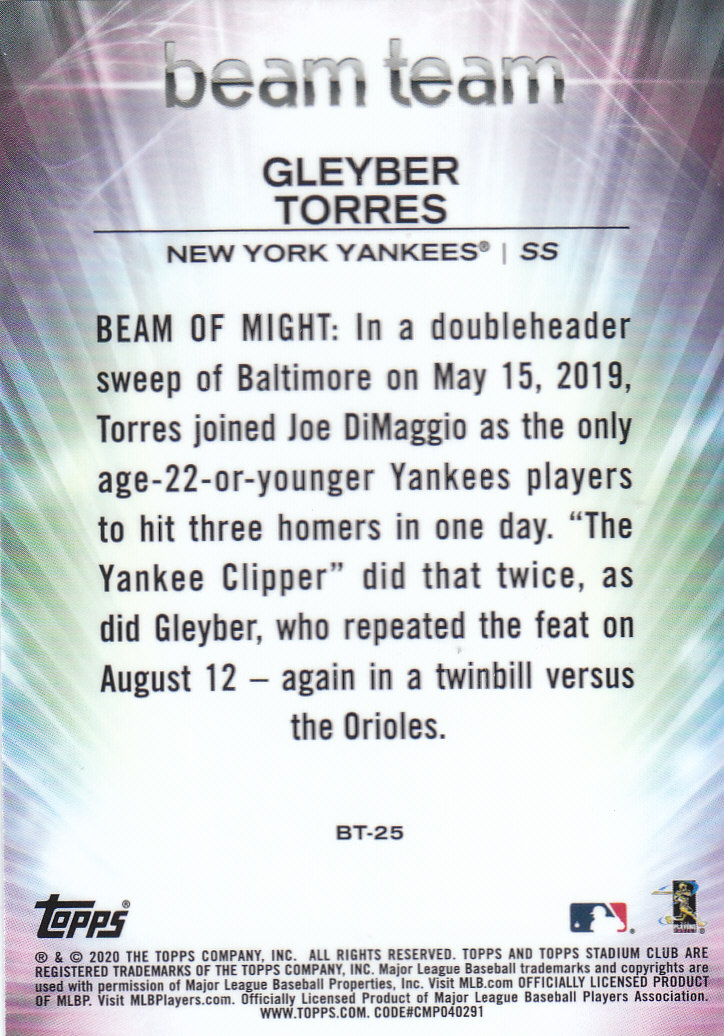 2020 Stadium Club Chrome (Topps) Baseball "Beam Team" Insert Cards - Bild 11 von 11