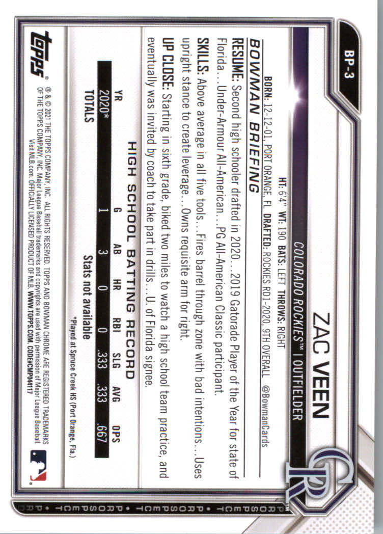 2021 Bowman Prospects Baseball Cards #BP1 to #BP150 - Picture 5 of 271