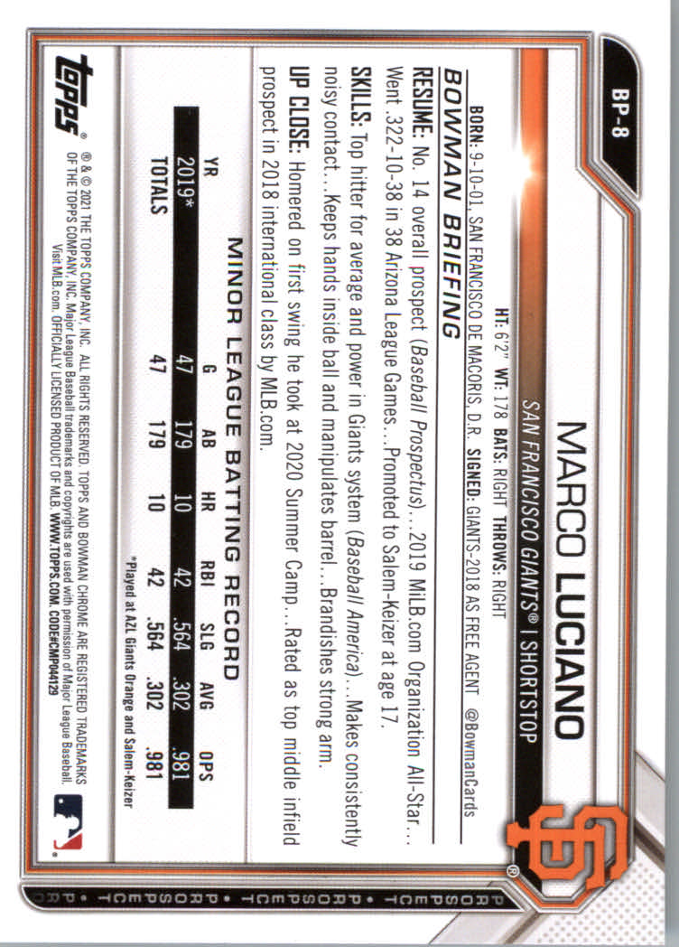 2021 Bowman Prospects Baseball Cards #BP1 to #BP150 - Picture 13 of 271