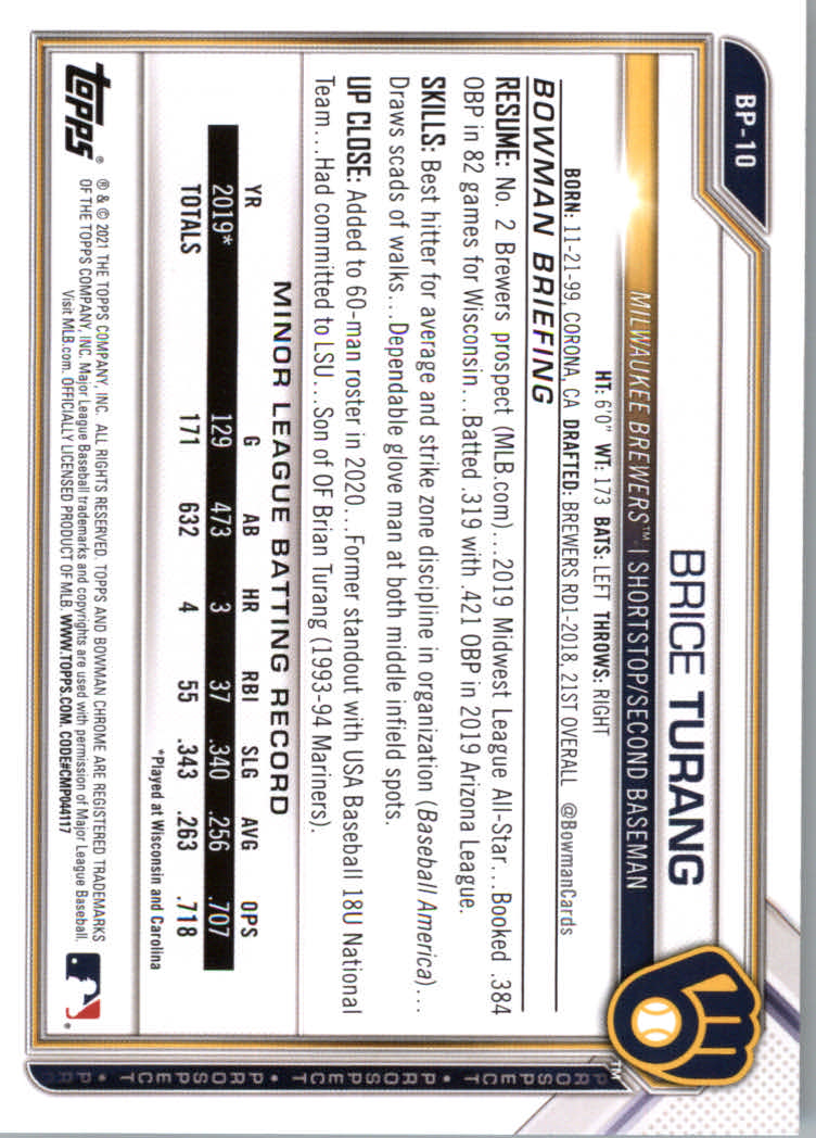 2021 Bowman Prospects Baseball Cards #BP1 to #BP150 - Picture 17 of 271