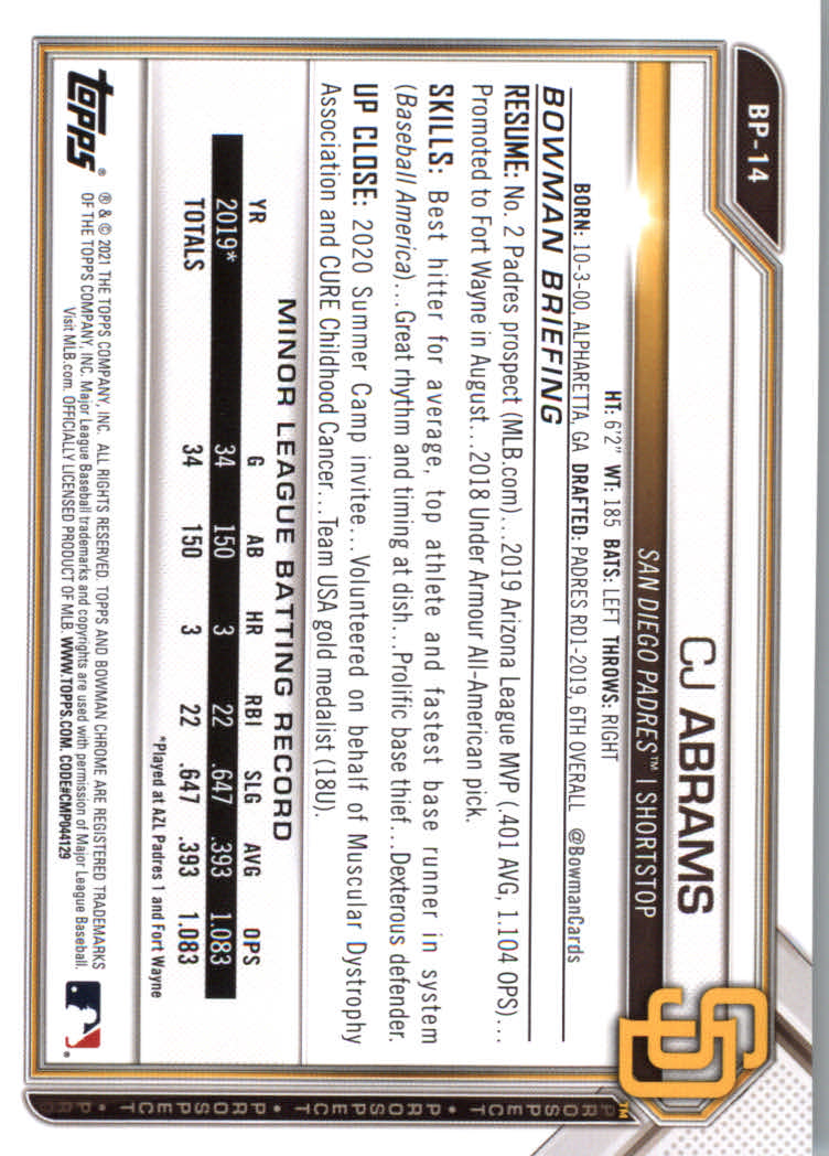 2021 Bowman Prospects Baseball Cards #BP1 to #BP150 - Picture 25 of 271