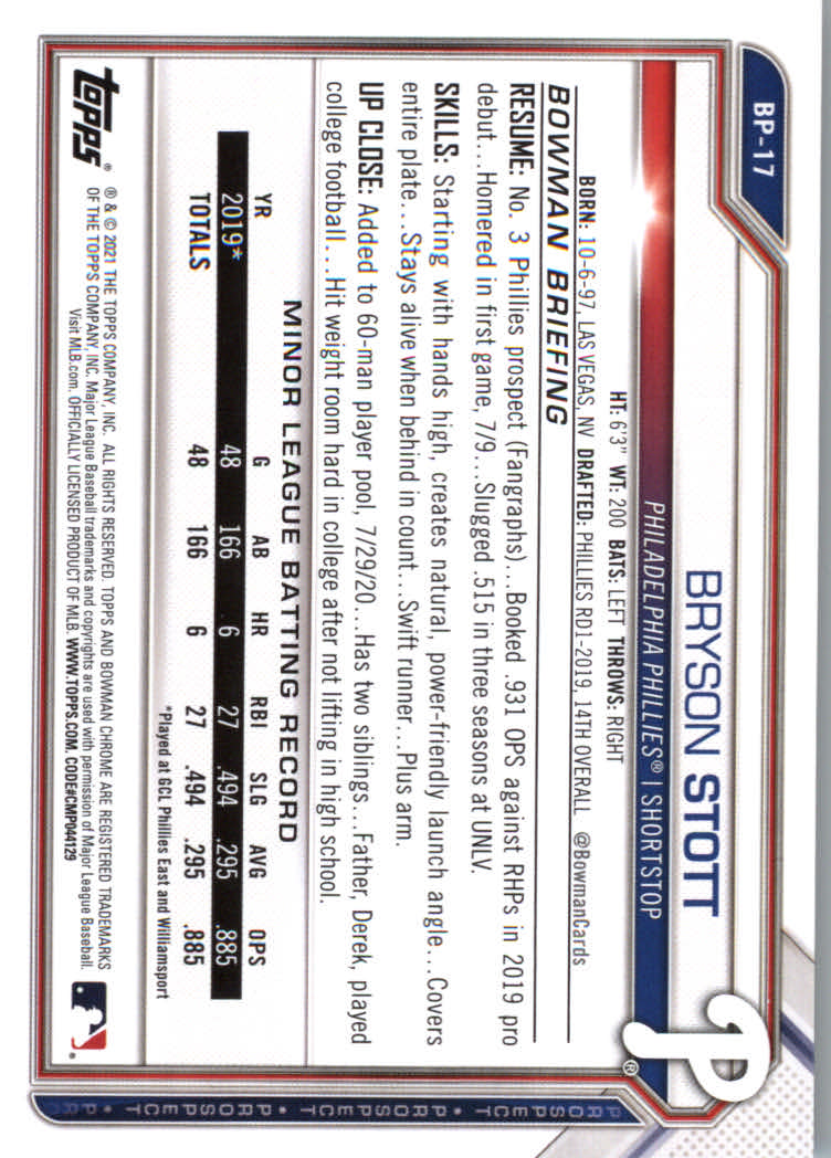 2021 Bowman Prospects Baseball Cards #BP1 to #BP150 - Picture 31 of 271