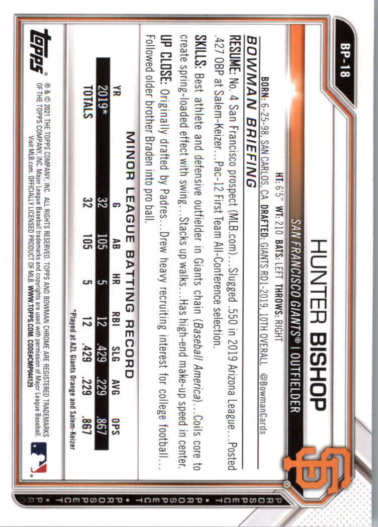 2021 Bowman Prospects Baseball Cards #BP1 to #BP150 - Picture 33 of 271