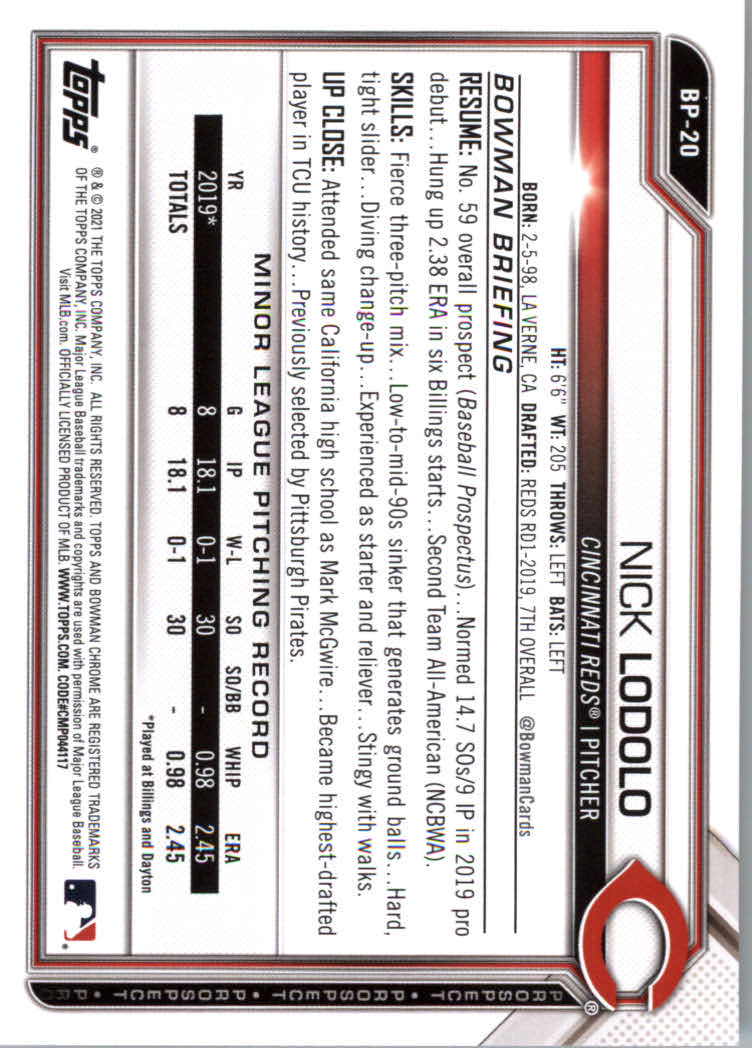 2021 Bowman Prospects Baseball Cards #BP1 to #BP150 - Picture 37 of 271