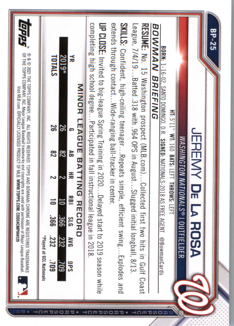 2021 Bowman Prospects Baseball Cards #BP1 to #BP150 - Picture 47 of 271