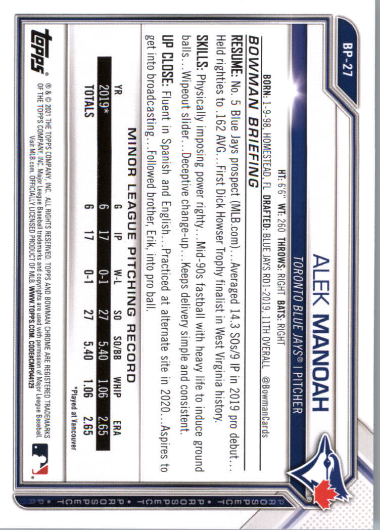 2021 Bowman Prospects Baseball Cards #BP1 to #BP150 - Picture 51 of 271