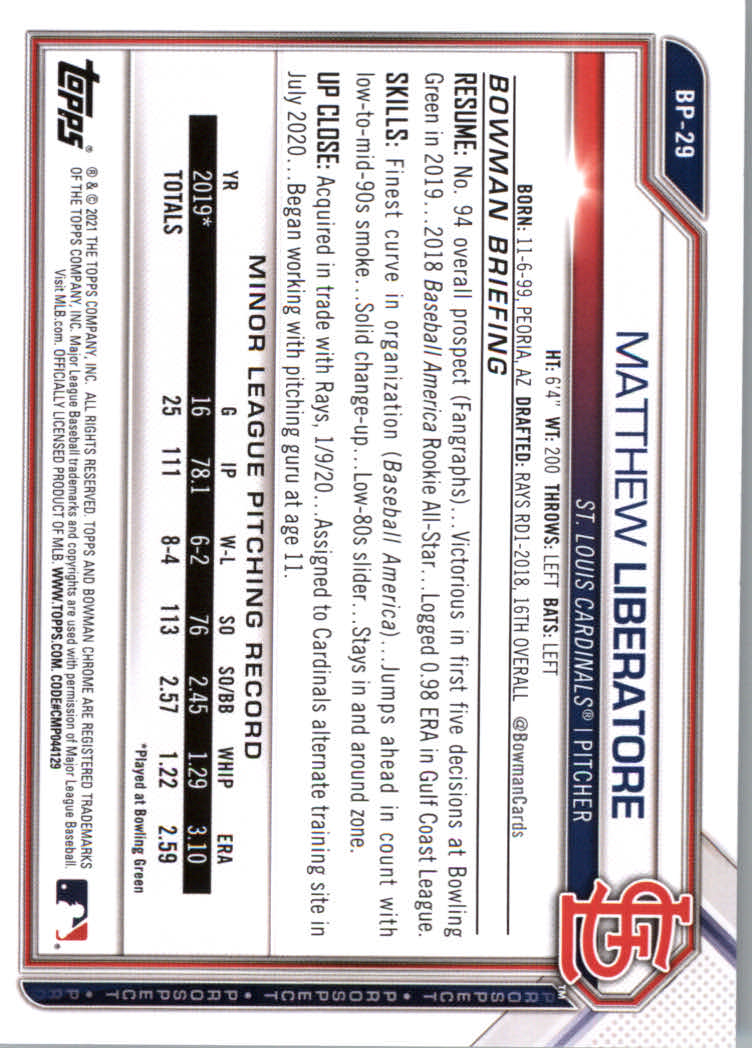 2021 Bowman Prospects Baseball Cards #BP1 to #BP150 - Picture 55 of 271