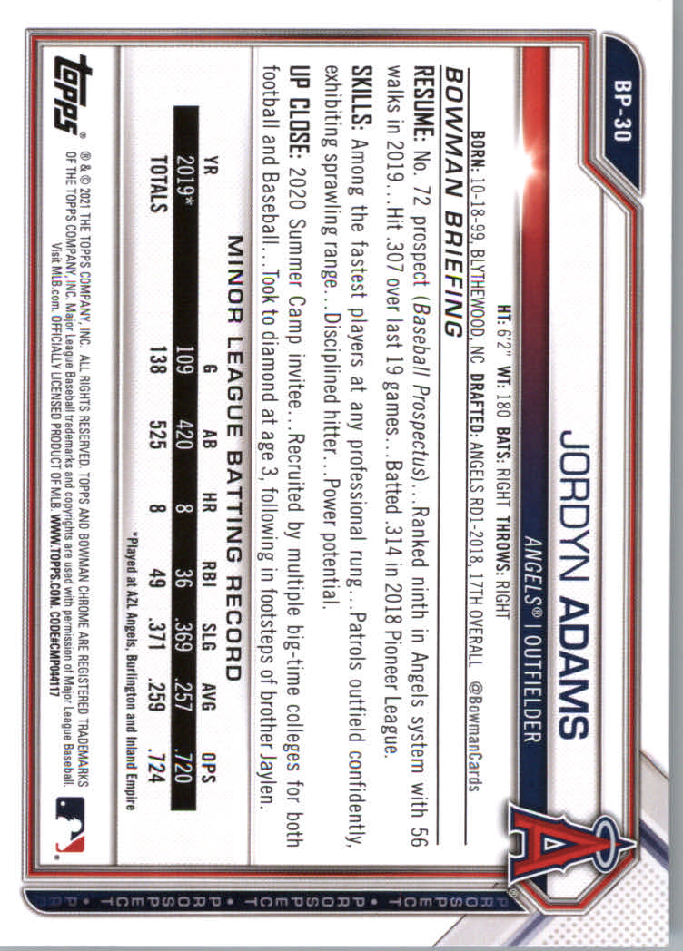 2021 Bowman Prospects Baseball Cards #BP1 to #BP150 - Picture 57 of 271