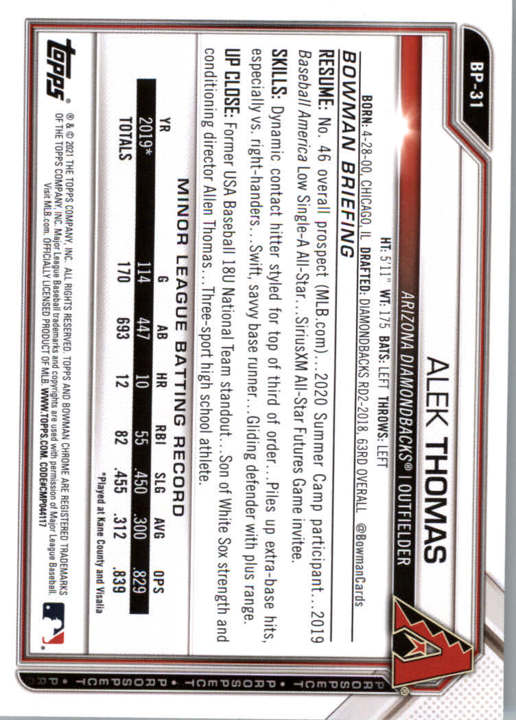 2021 Bowman Prospects Baseball Cards #BP1 to #BP150 - Picture 59 of 271