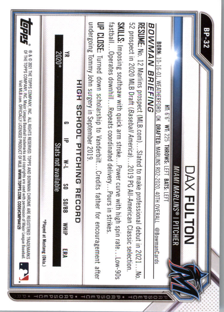 2021 Bowman Prospects Baseball Cards #BP1 to #BP150 - Picture 61 of 271