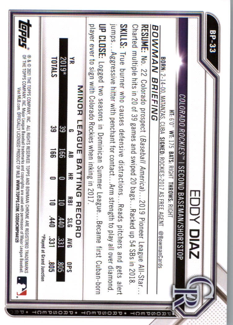 2021 Bowman Prospects Baseball Cards #BP1 to #BP150 - Picture 63 of 271