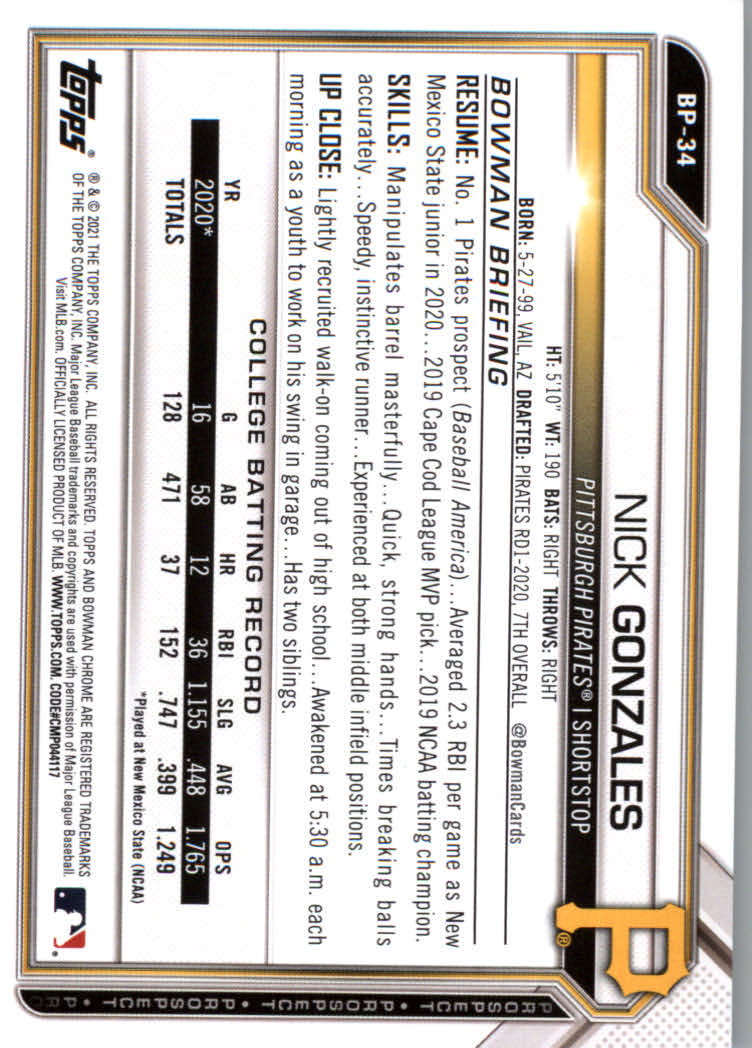 2021 Bowman Prospects Baseball Cards #BP1 to #BP150 - Picture 65 of 271