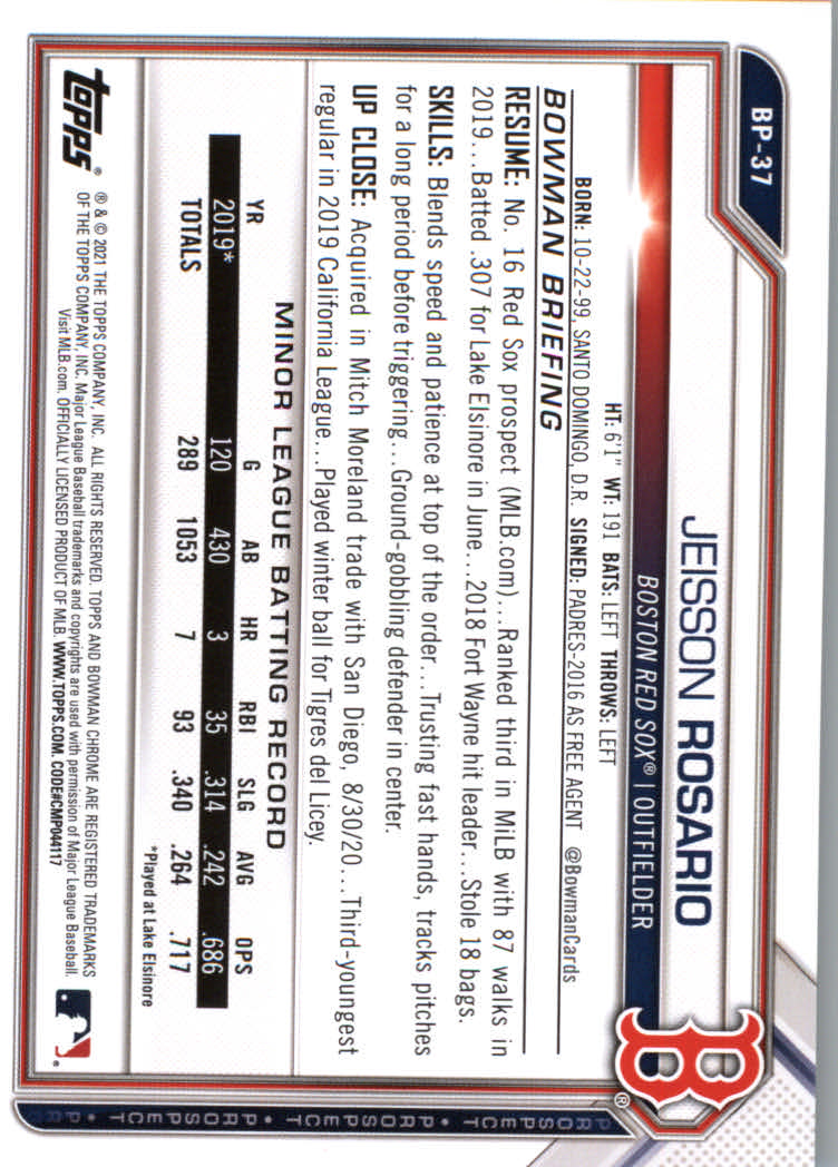 2021 Bowman Prospects Baseball Cards #BP1 to #BP150 - Picture 71 of 271