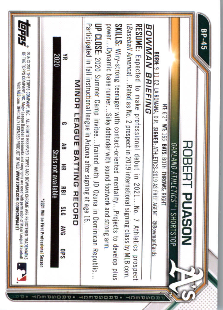 2021 Bowman Prospects Baseball Cards #BP1 to #BP150 - Picture 85 of 271