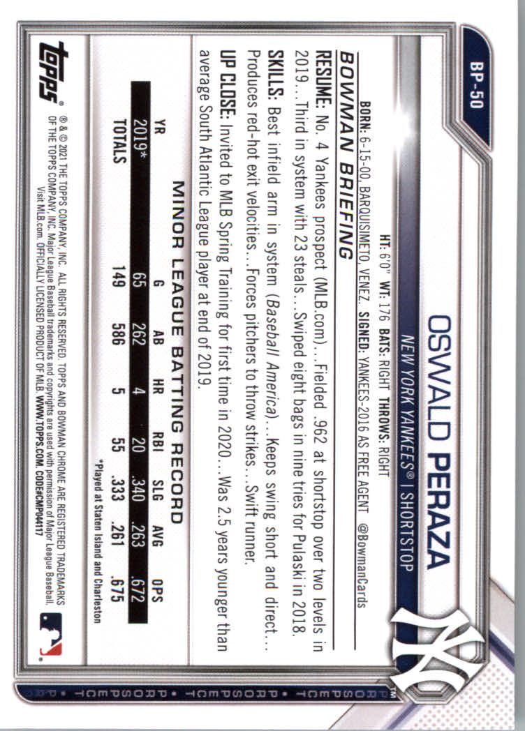 2021 Bowman Prospects Baseball Cards #BP1 to #BP150 - Picture 95 of 271