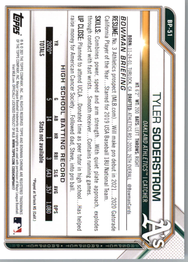 2021 Bowman Prospects Baseball Cards #BP1 to #BP150 - Picture 97 of 271