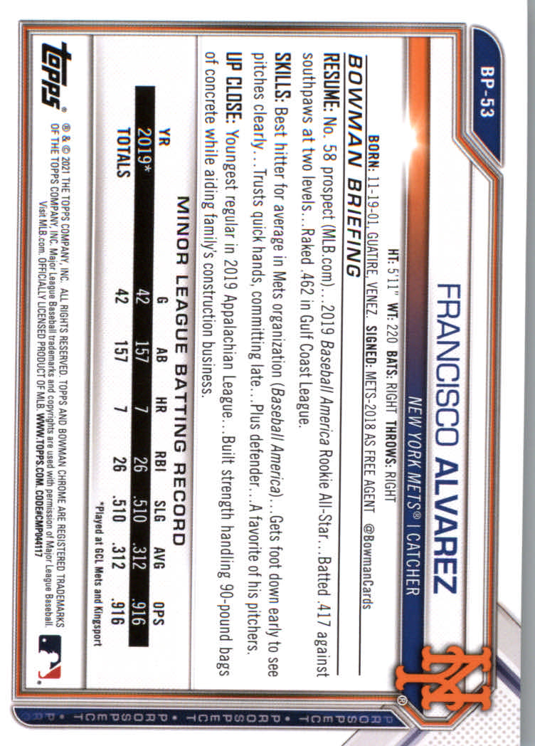 2021 Bowman Prospects Baseball Cards #BP1 to #BP150 - Picture 99 of 271