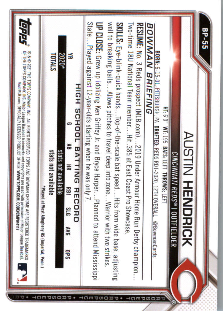 2021 Bowman Prospects Baseball Cards #BP1 to #BP150 - Picture 103 of 271