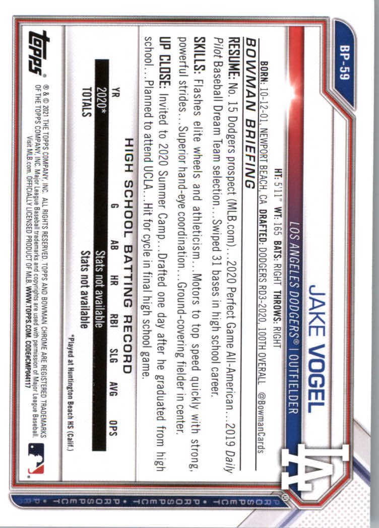 2021 Bowman Prospects Baseball Cards #BP1 to #BP150 - Picture 111 of 271