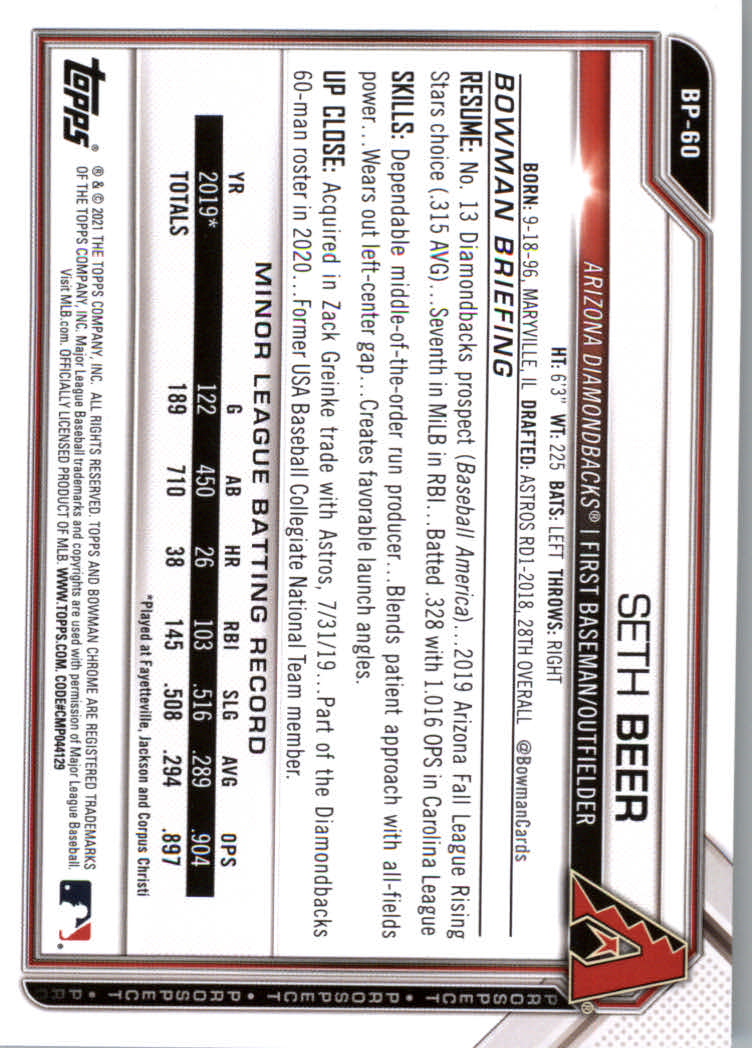 2021 Bowman Prospects Baseball Cards #BP1 to #BP150 - Picture 113 of 271