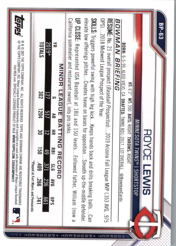 2021 Bowman Prospects Baseball Cards #BP1 to #BP150 - Picture 119 of 271