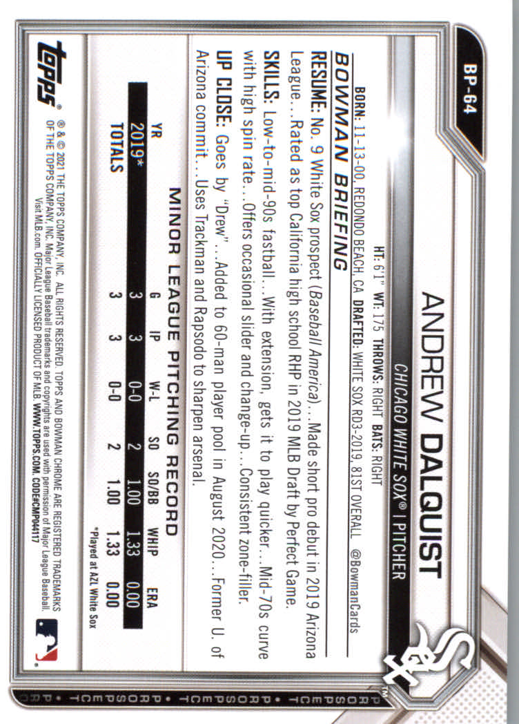 2021 Bowman Prospects Baseball Cards #BP1 to #BP150 - Picture 121 of 271