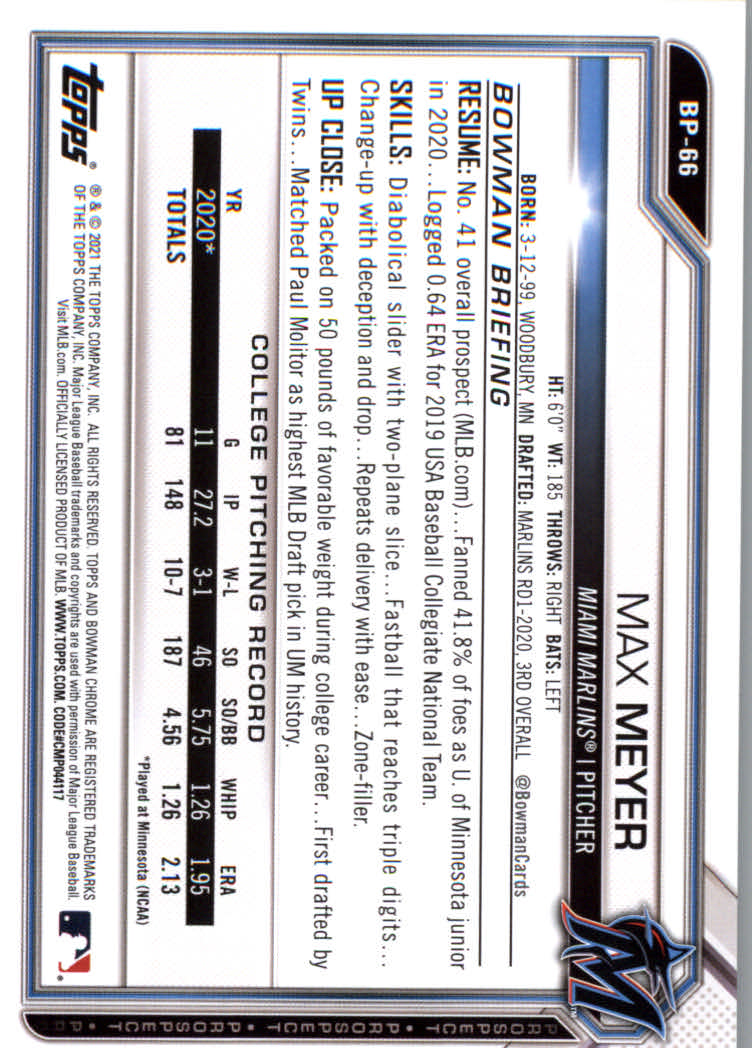 2021 Bowman Prospects Baseball Cards #BP1 to #BP150 - Picture 125 of 271