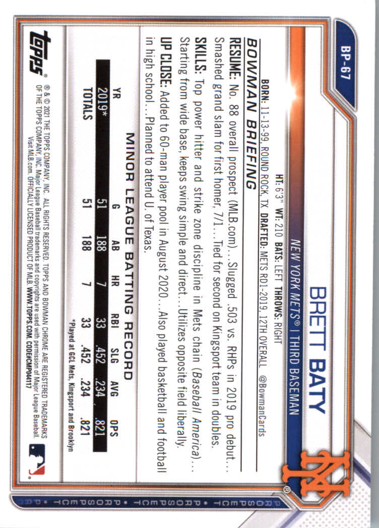 2021 Bowman Prospects Baseball Cards #BP1 to #BP150 - Picture 127 of 271