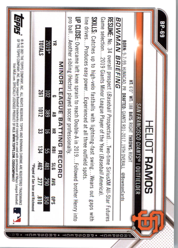 2021 Bowman Prospects Baseball Cards #BP1 to #BP150 - Picture 131 of 271