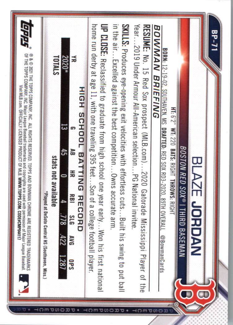 2021 Bowman Prospects Baseball Cards #BP1 to #BP150 - Picture 135 of 271