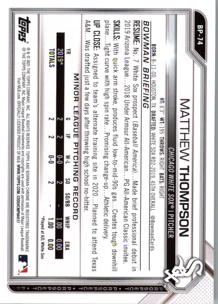 2021 Bowman Prospects Baseball Cards #BP1 to #BP150 - Picture 137 of 271