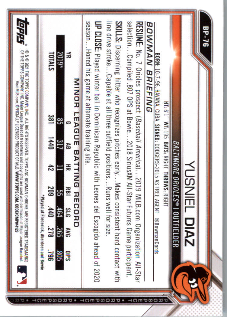 2021 Bowman Prospects Baseball Cards #BP1 to #BP150 - Picture 141 of 271