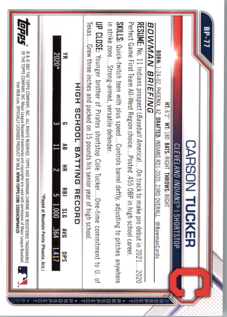 2021 Bowman Prospects Baseball Cards #BP1 to #BP150 - Picture 143 of 271