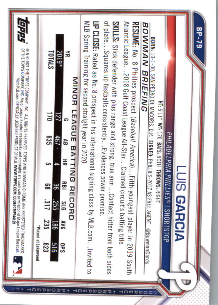 2021 Bowman Prospects Baseball Cards #BP1 to #BP150 - Picture 147 of 271