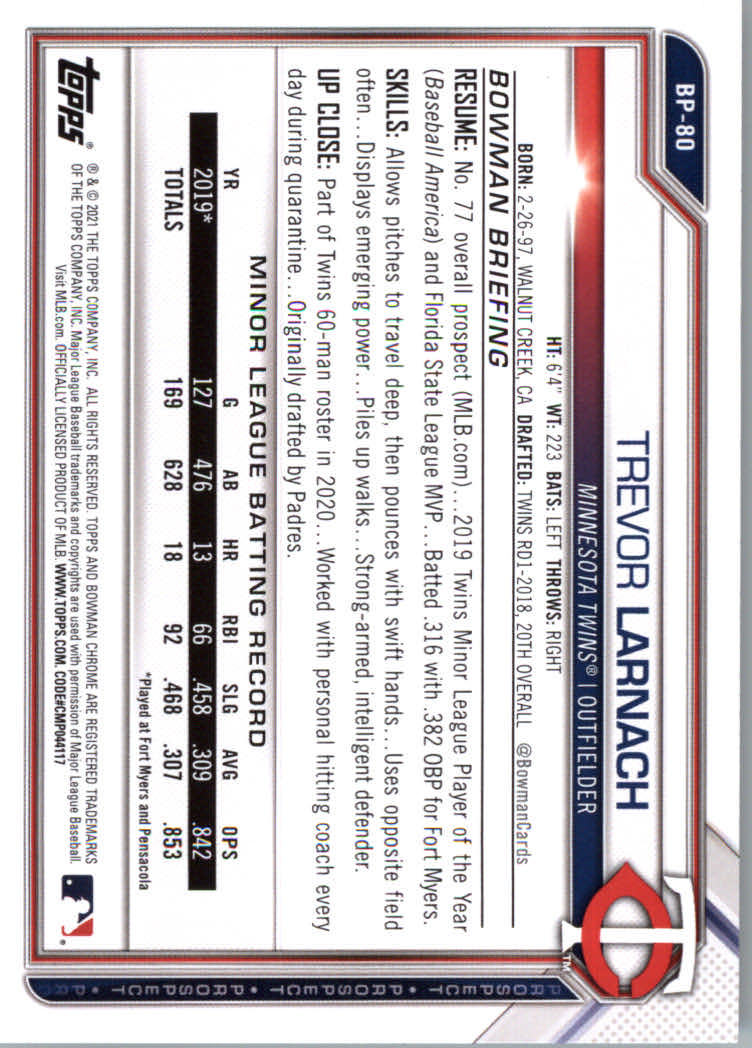 2021 Bowman Prospects Baseball Cards #BP1 to #BP150 - Picture 149 of 271