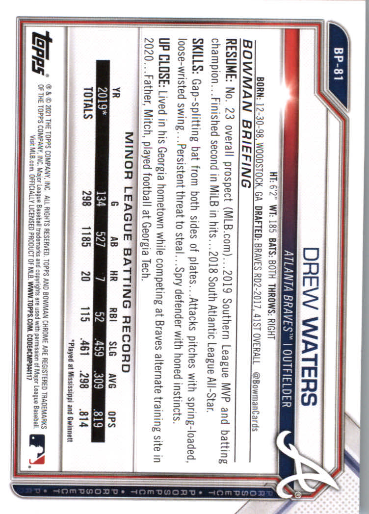 2021 Bowman Prospects Baseball Cards #BP1 to #BP150 - Picture 151 of 271