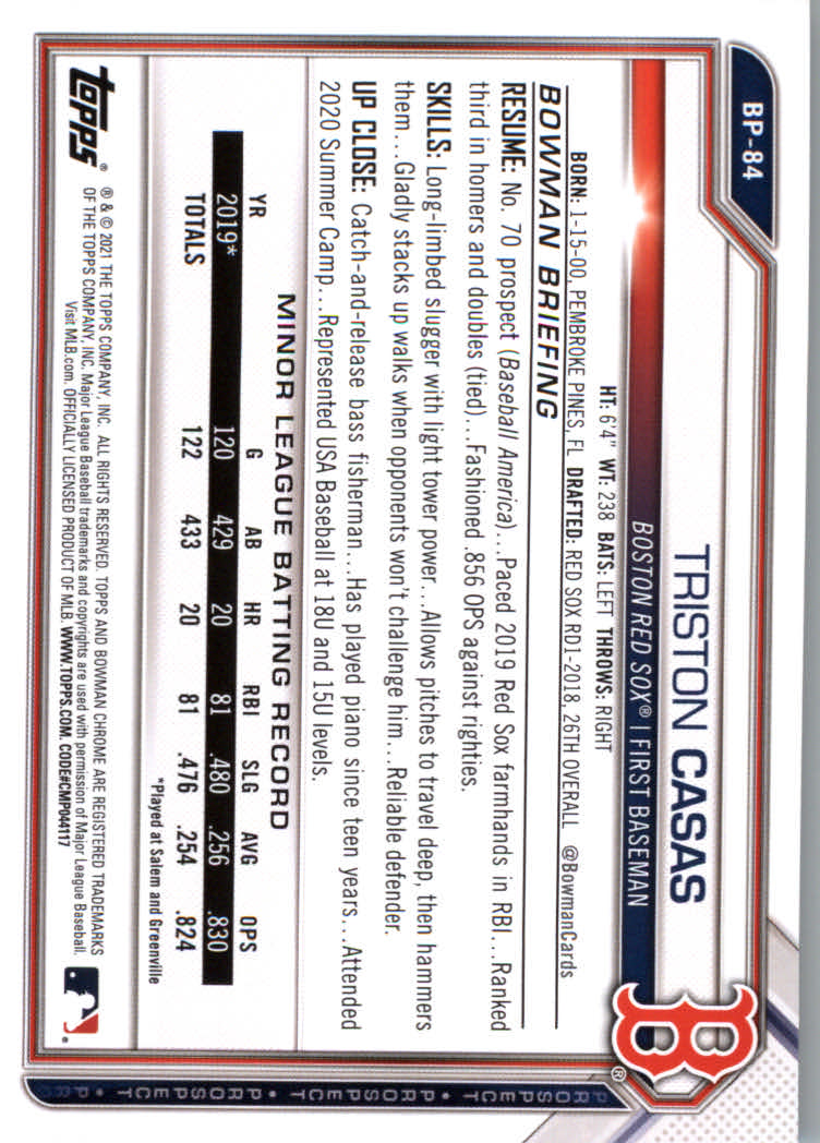 2021 Bowman Prospects Baseball Cards #BP1 to #BP150 - Picture 155 of 271