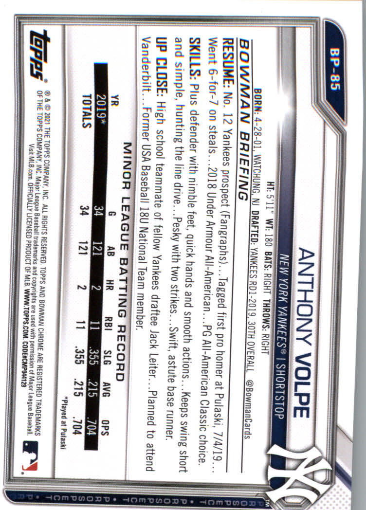 2021 Bowman Prospects Baseball Cards #BP1 to #BP150 - Picture 157 of 271